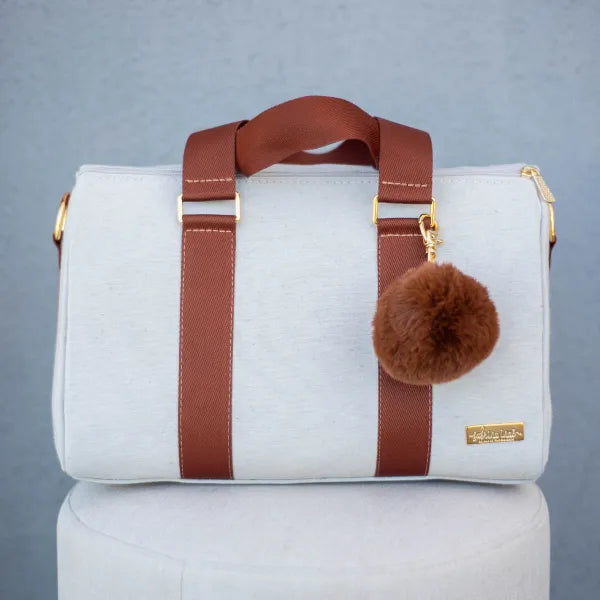 Bolsa da Mamãe - Linho Bege com Fitas Caramelo