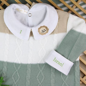 Saída De Maternidade Masculina Bebê Tricô 5 Peças Felipe - ACOMPANHA BODY PERSONALIZADO                                                                        Verde Maré