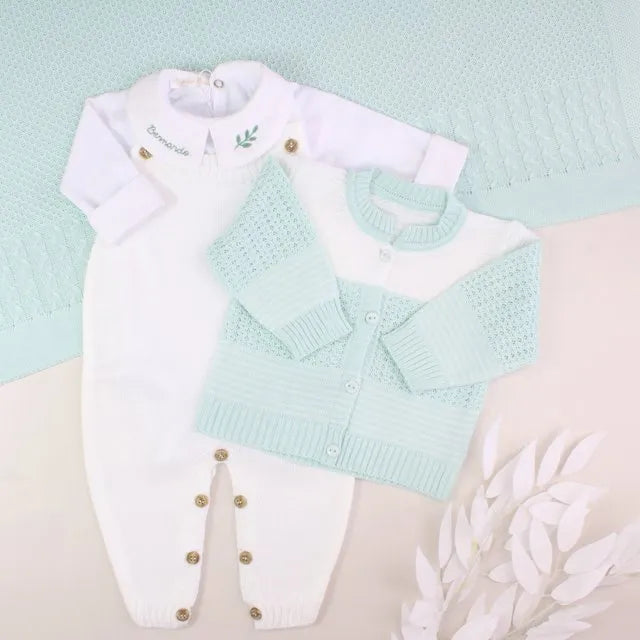 Saída De Maternidade Masculina Bebê Verde Água