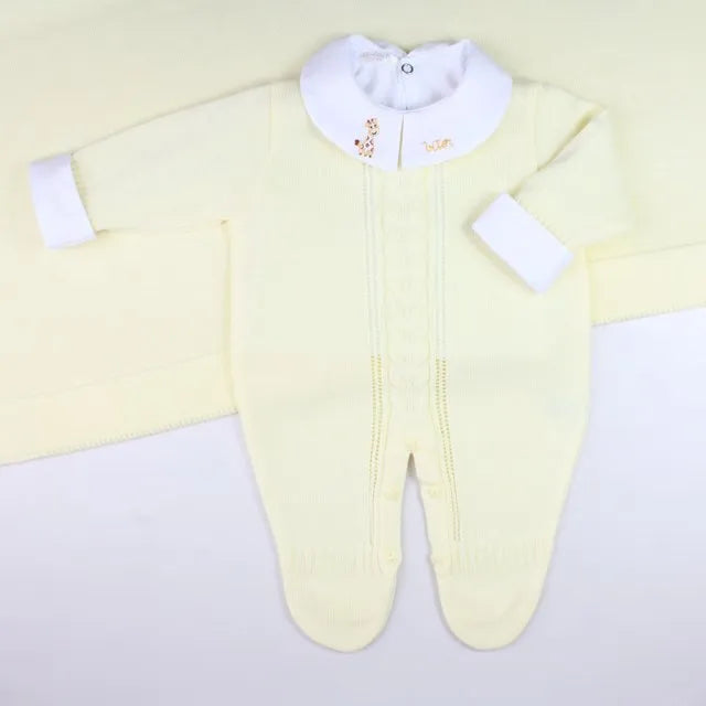 Saída De Maternidade Masculina Bebê Tricô Amarelo