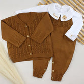 Saída De Maternidade Masculina Tricô Bebê Marrom