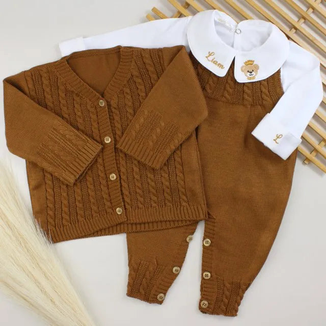 Saída De Maternidade Masculina Tricô Bebê Marrom