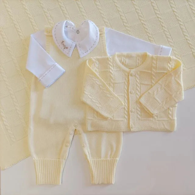 Saída De Maternidade Masculina Bebê Tricô Amarelo