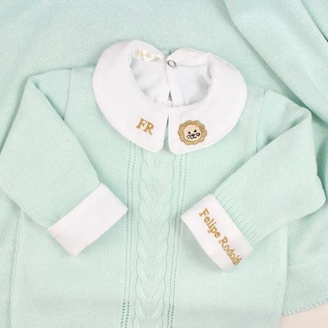 Saída De Maternidade Masculina Bebê Tricô Verde Água