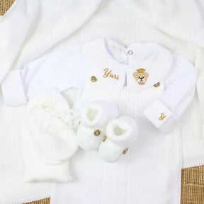 Saída De Maternidade Masculina Bebê Tricô Branco