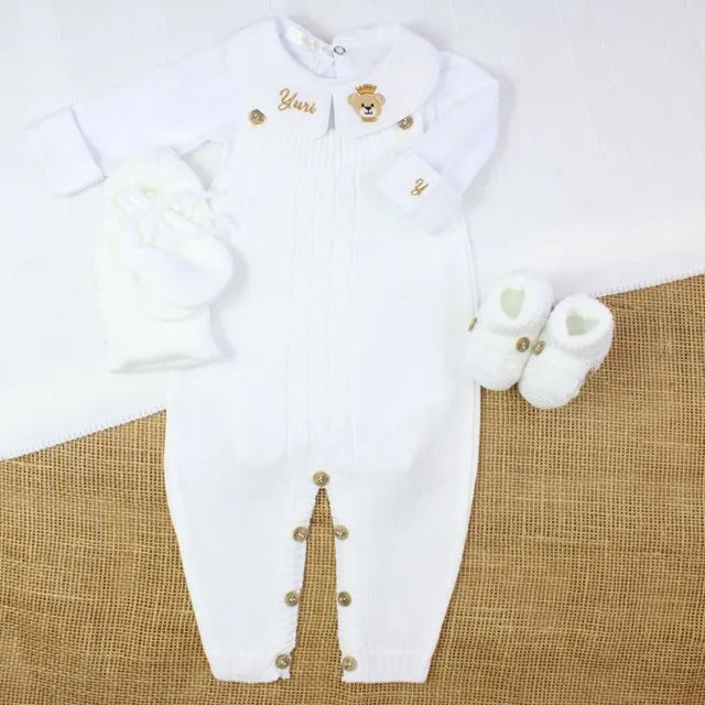 Saída De Maternidade Masculina Bebê Tricô Branco