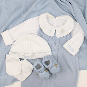 Saída De Maternidade Masculina Bebê Tricô Caio Azul Salina