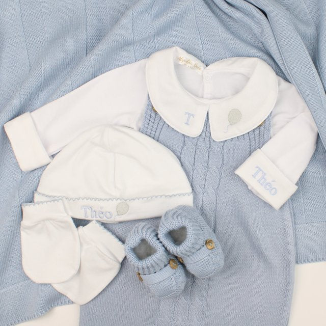 Saída De Maternidade Masculina Bebê Tricô Caio Azul Salina