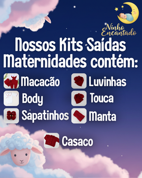 Saída De Maternidade Feminina Bebê Tricô Gabriele 7 Peças- ACOMPANHA BODY PERSONALIZADO À MÃO                                                                        Vermelha