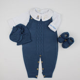 Saída De Maternidade Masculina Bebê Tricô Azul Jeans