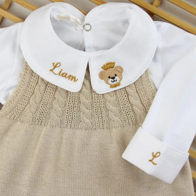 Saída De Maternidade Masculina Tricô Bebê Areia