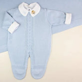 Saída De Maternidade Masculina Bebê Tricô 7 Peças Londres - ACOMPANHA BODY PERSONALIZADO                                                                        Azul Salina