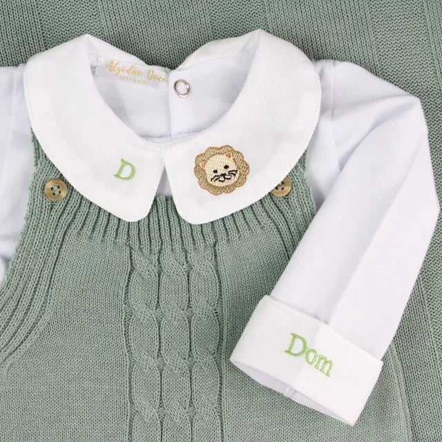 Saída De Maternidade Masculina Bebê Tricô Caio 7 peças - ACOMPANHA BODY PERSONALIZADO                                                                        Verde Maré