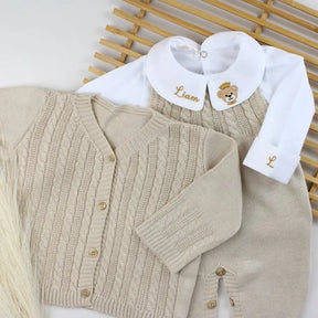 Saída De Maternidade Masculina Tricô Bebê Areia