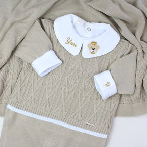 Saída De Maternidade Masculina Bebê Tricô Bege Claro