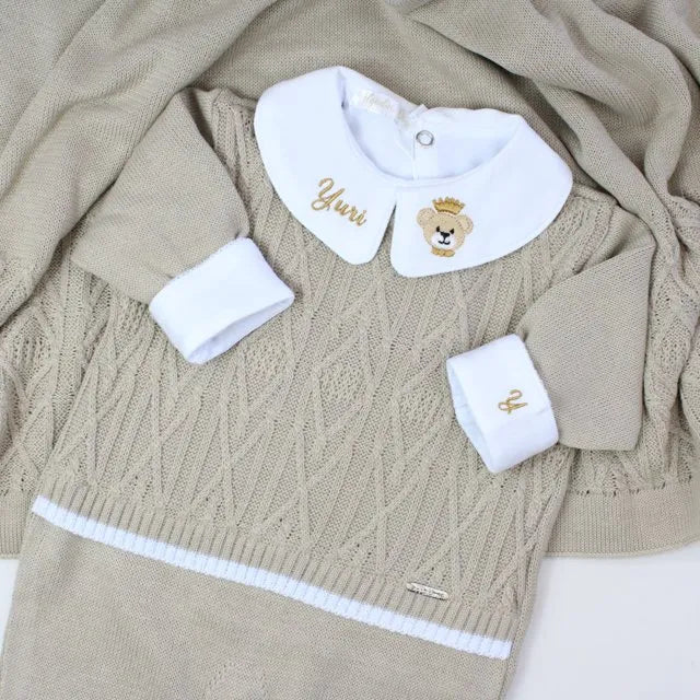 Saída De Maternidade Masculina Bebê Tricô Bege Claro