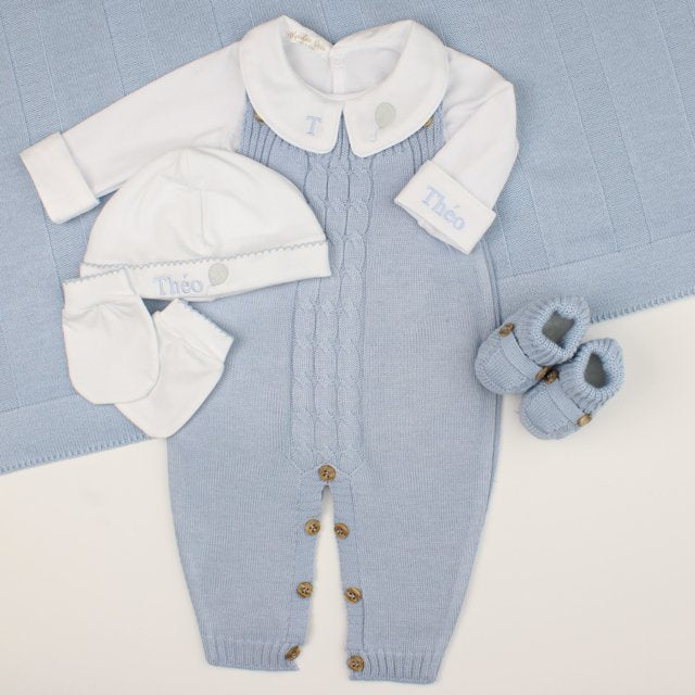 Saída De Maternidade Masculina Bebê Tricô Caio Azul Salina