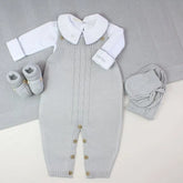 Saída De Maternidade Masculina Bebê Tricô Cinza