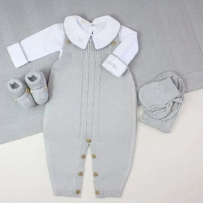 Saída De Maternidade Masculina Bebê Tricô Cinza