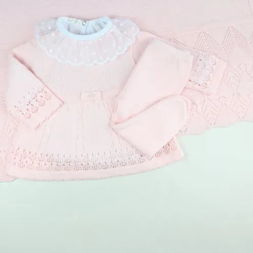 Saída De Maternidade Feminina Bebê Tricô 7 Peças Helena - ACOMPANHA BODY RENDA POÁ                                                                        Rosa Bebê