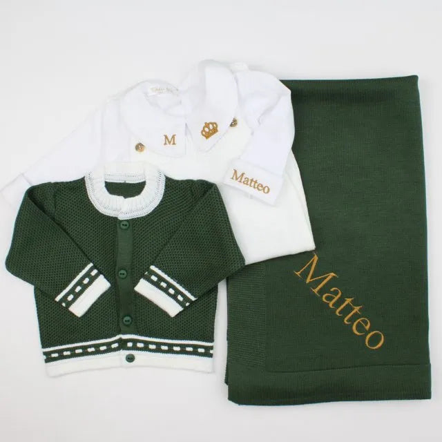 Saída De Maternidade Masculina Bebê Tricô Verde Militar