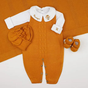 Saída De Maternidade Masculina Bebê Tricô Mostarda