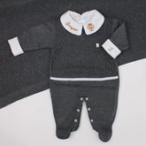 Saída De Maternidade Masculina Bebê Tricô Grafite