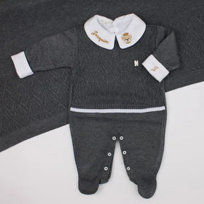 Saída De Maternidade Masculina Bebê Tricô Grafite