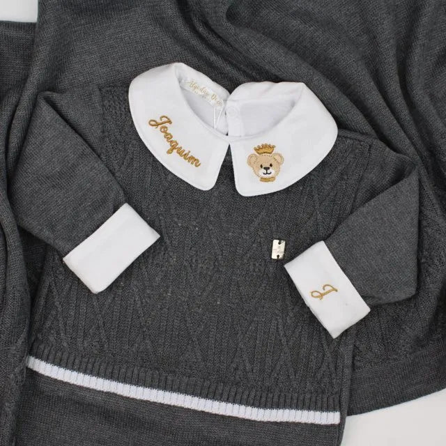 Saída De Maternidade Masculina Bebê Tricô Grafite