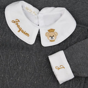 Saída De Maternidade Masculina Bebê Tricô Grafite