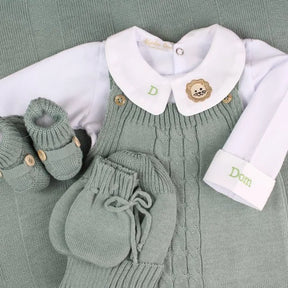 Saída De Maternidade Masculina Bebê Tricô Caio 7 peças - ACOMPANHA BODY PERSONALIZADO                                                                        Verde Maré