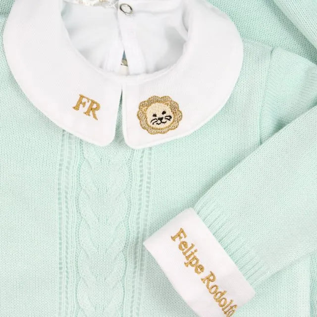 Saída De Maternidade Masculina Bebê Tricô Verde Água