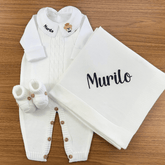 Saída De Maternidade Masculina Bebê Tricô Branco