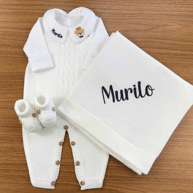 Saída De Maternidade Masculina Bebê Tricô Branco