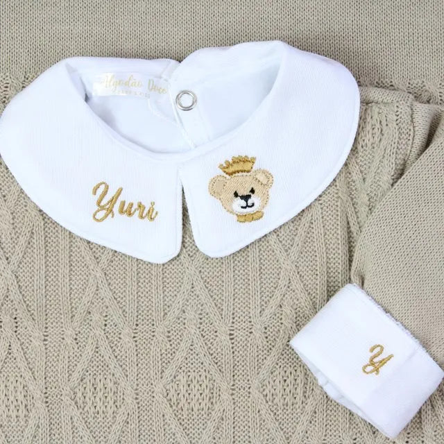 Saída De Maternidade Masculina Bebê Tricô Bege Claro