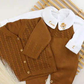 Saída De Maternidade Masculina Tricô Bebê Marrom