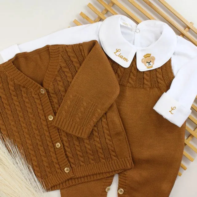 Saída De Maternidade Masculina Tricô Bebê Marrom