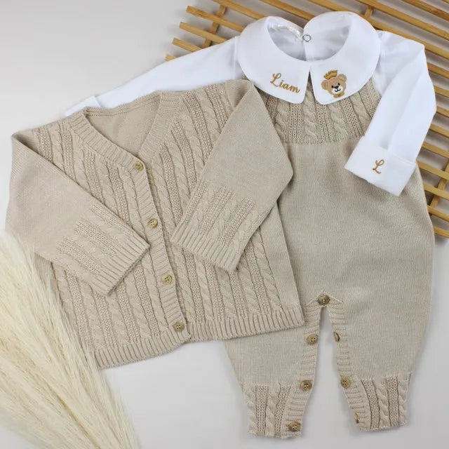 Saída De Maternidade Masculina Tricô Bebê Areia