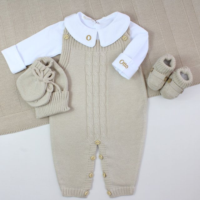 Saída De Maternidade Masculina Bebê Tricô Areia