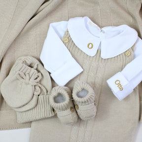 Saída De Maternidade Masculina Bebê Tricô Areia