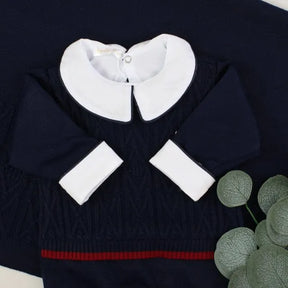 Saída De Maternidade Masculina Bebê Tricô Marinho Noite