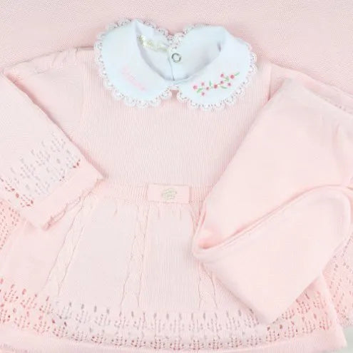 Saída De Maternidade Feminina Bebê Tricô 7 Peças Helena - ACOMPANHA BODY PERSONALIZADO                                                                        Rosa Bebê
