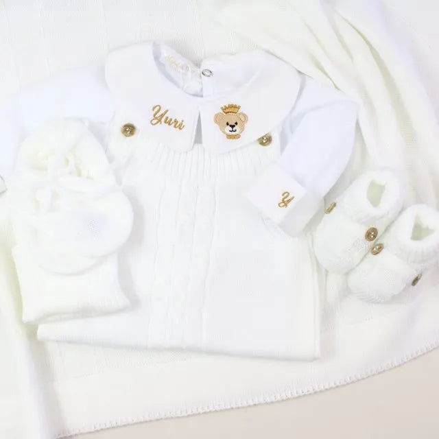 Saída De Maternidade Masculina Bebê Tricô Branco