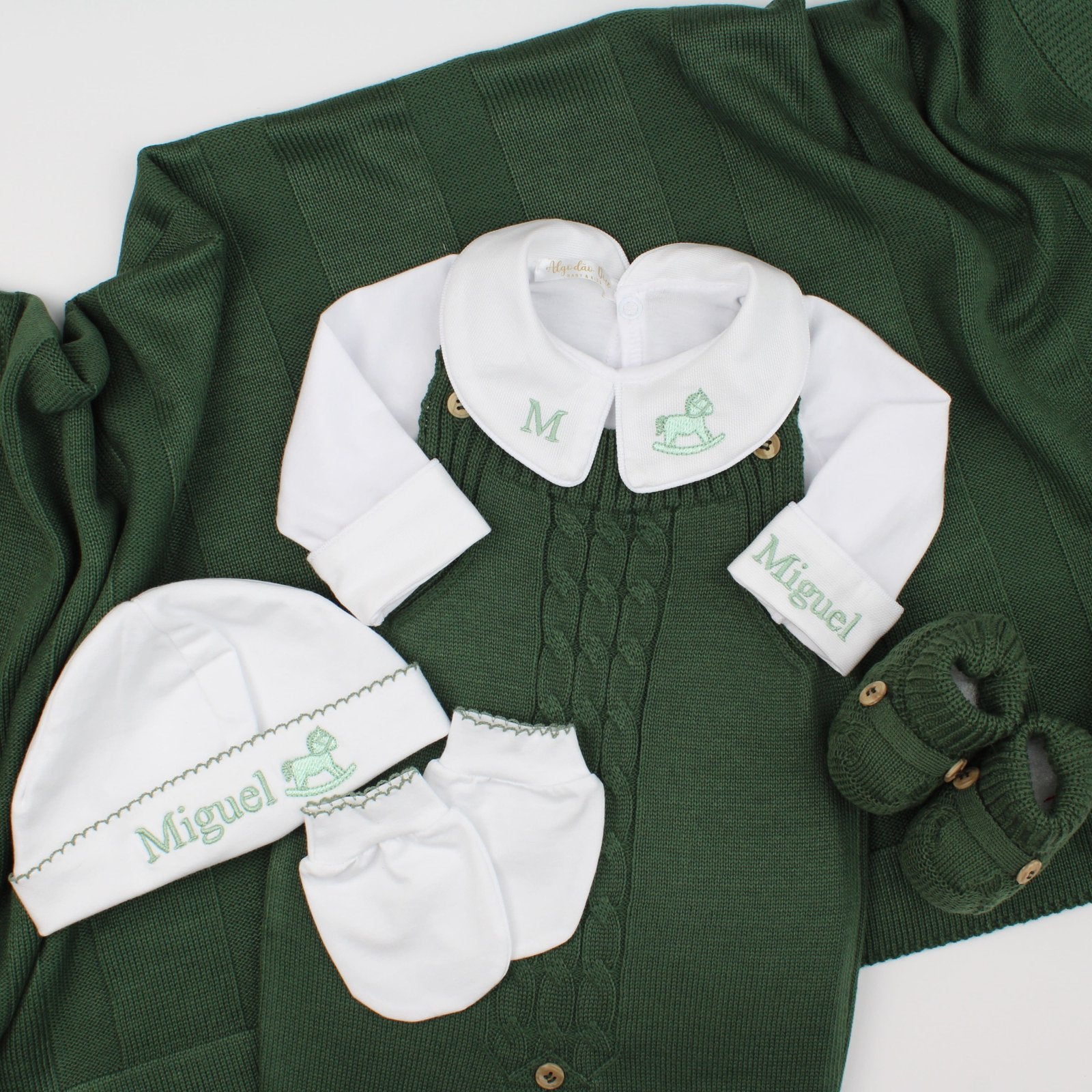 Saída De Maternidade Masculina Bebê Tricô Caio Verde Militar