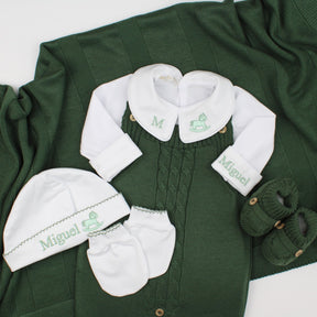 Saída De Maternidade Masculina Bebê Tricô Caio Verde Militar