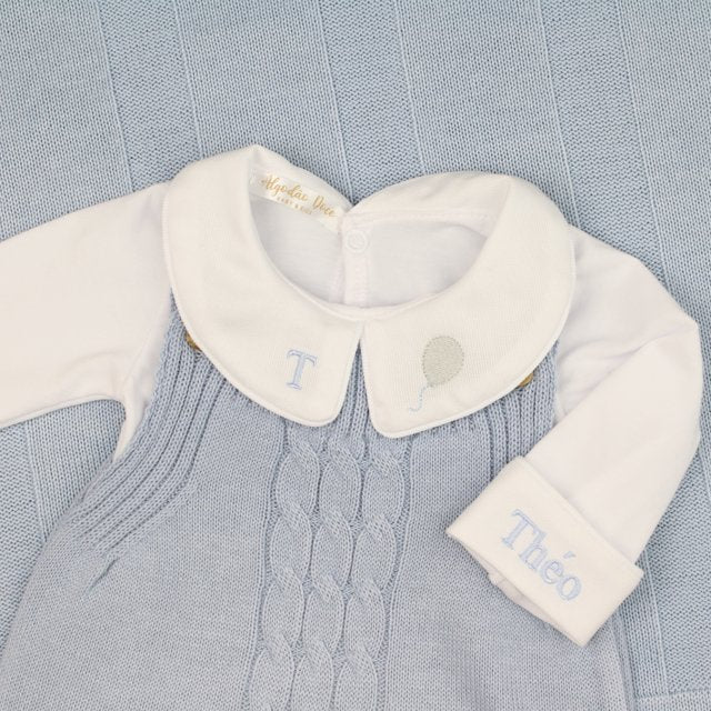 Saída De Maternidade Masculina Bebê Tricô Caio Azul Salina