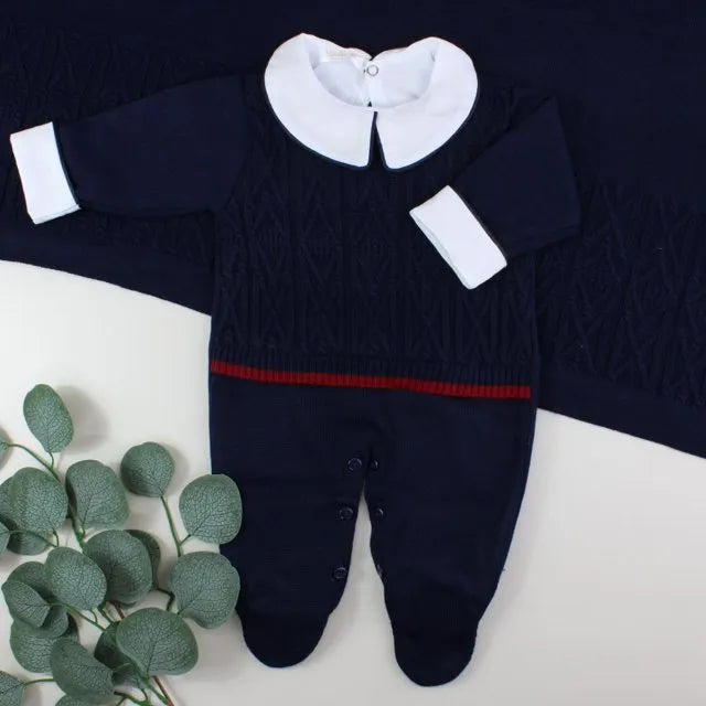 Saída De Maternidade Masculina Bebê Tricô Marinho Noite