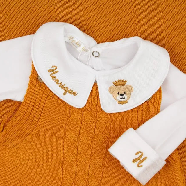 Saída De Maternidade Masculina Bebê Tricô Mostarda