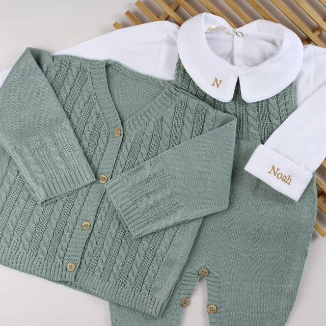 Saída De Maternidade Masculina Tricô Bebê Verde Maré