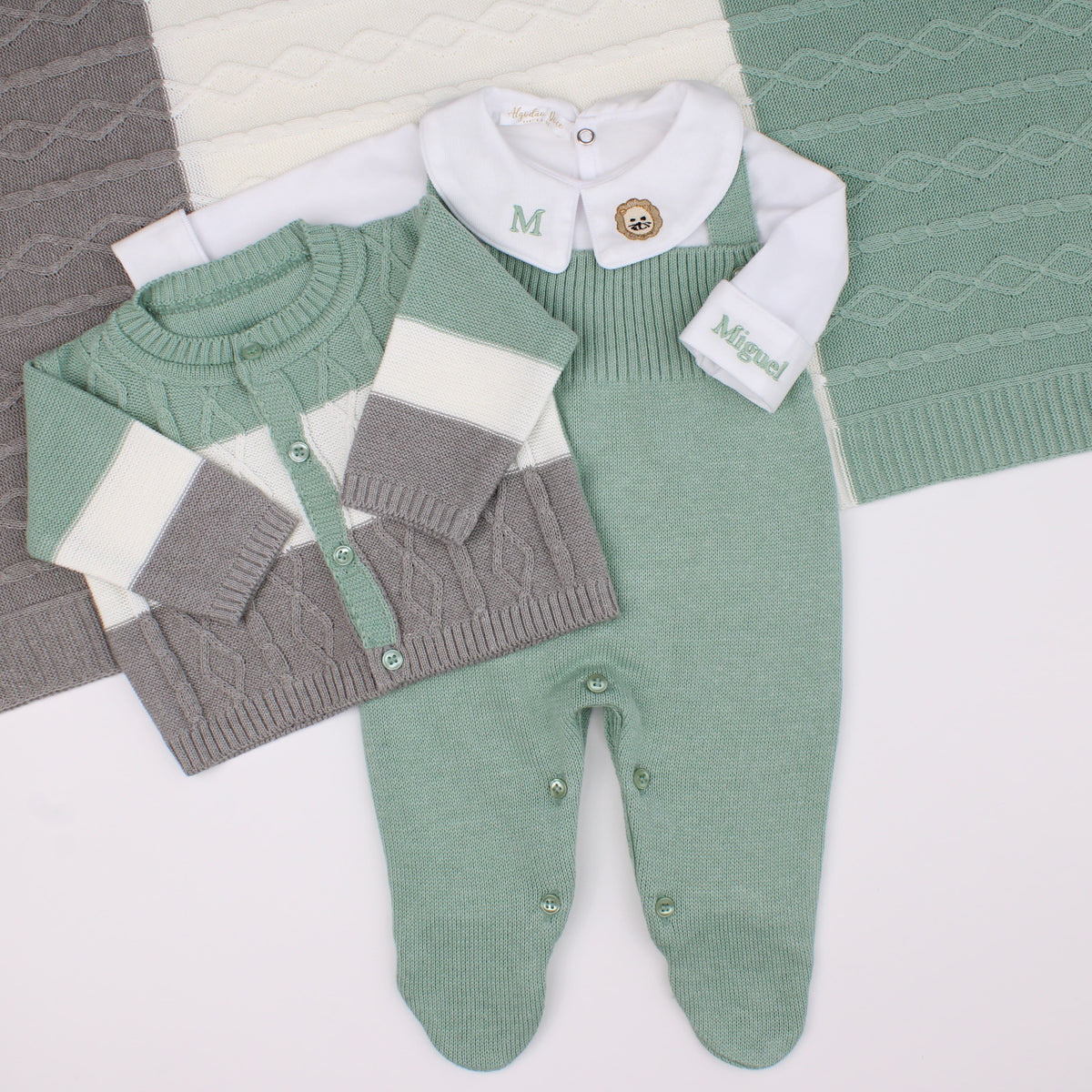 Saída De Maternidade Masculina Bebê Tricô Verde Maré